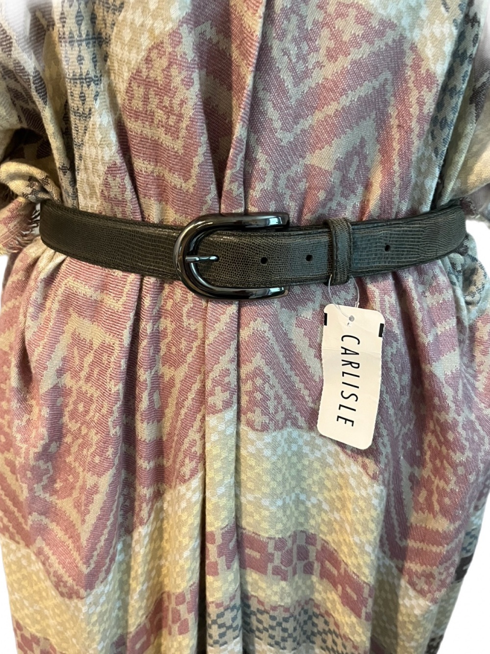 Carlisle Loden Green / Black Embossed Lizard Belt, NWT